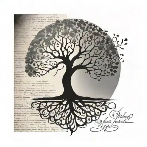 tree of life with poem written in the shape tattoo design idea