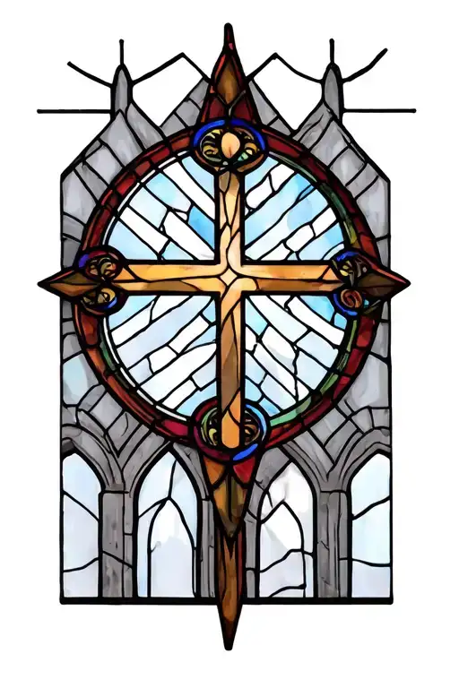stained glass window cathedral stained glass with cross tattoo design idea
