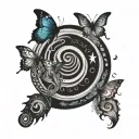 Spiral galaxy, labyrinth, infinity, key, moon, butterfly, Unalome  tattoo design idea