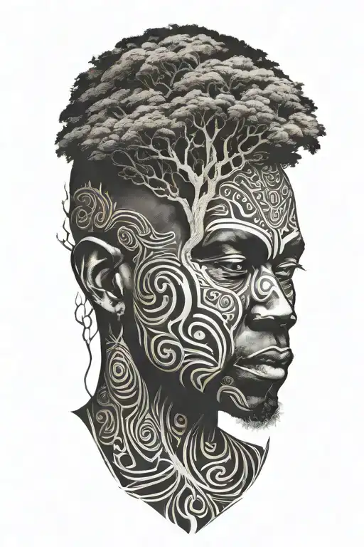 African man and a tree tattoo design idea