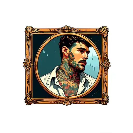 man in mirror reflecting tattoo design idea
