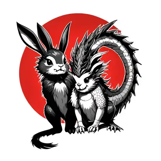 sun wukong together with Dragon And playboy Rabbit tattoo design idea