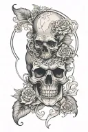skull half bear with flourishes cardistry black and grey tattoo design idea