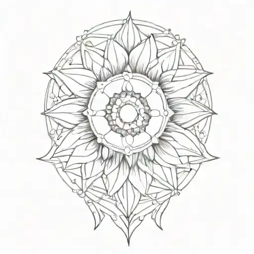 ornamental mandala geometric sunflower tattoo design idea