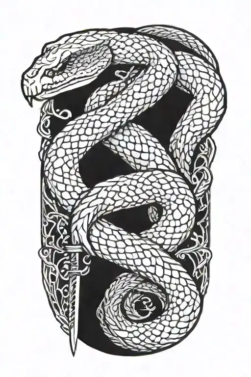 snake sword tattoo design idea