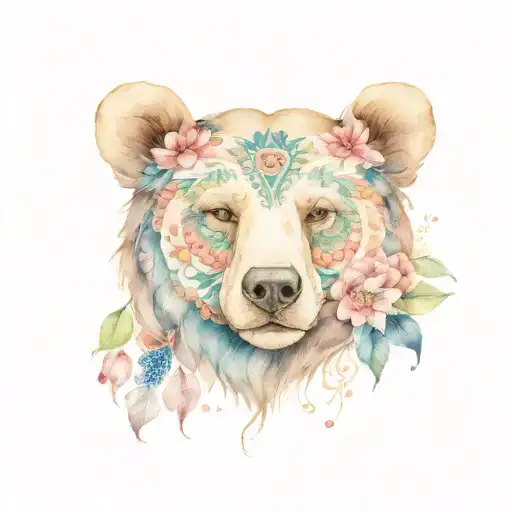 paisley bear head flowers wrapped tattoo design idea