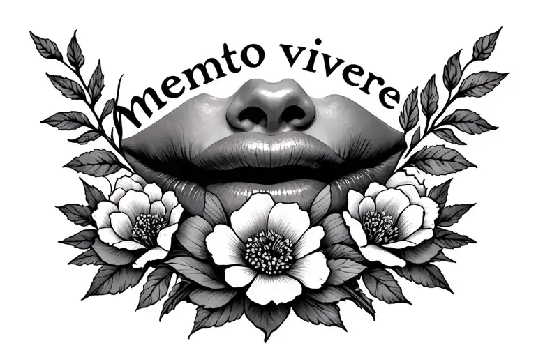 throat tattoo for women with saying Memento vivere flowers fine line  tattoo design idea