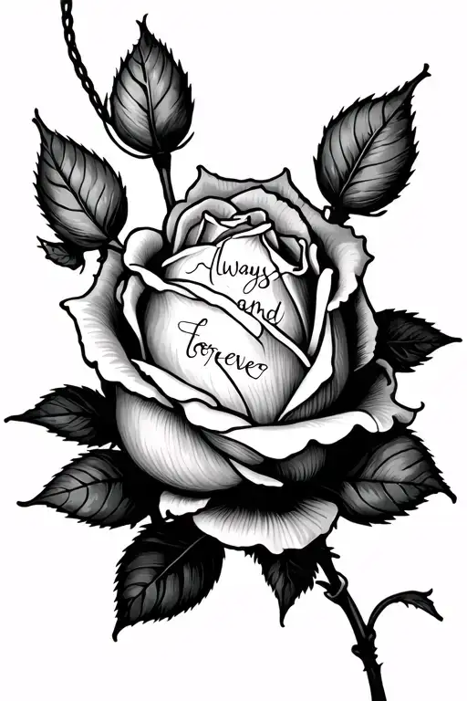 upside down rose with a string attach and the string turns into words that says always and forever  tattoo design idea