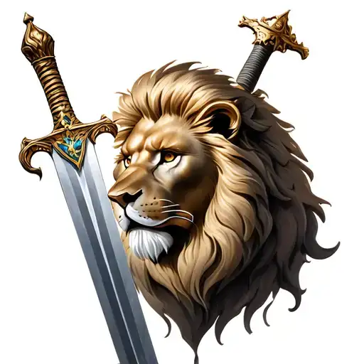 king lion and double edged sword  tattoo design idea