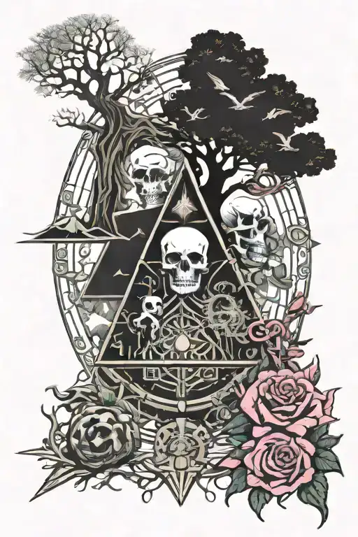 tree,roses,pyramid,waterfall,moon,yinyang,crow,snakes,wales,skull,wheelchair,eyeball,dragon tattoo design idea