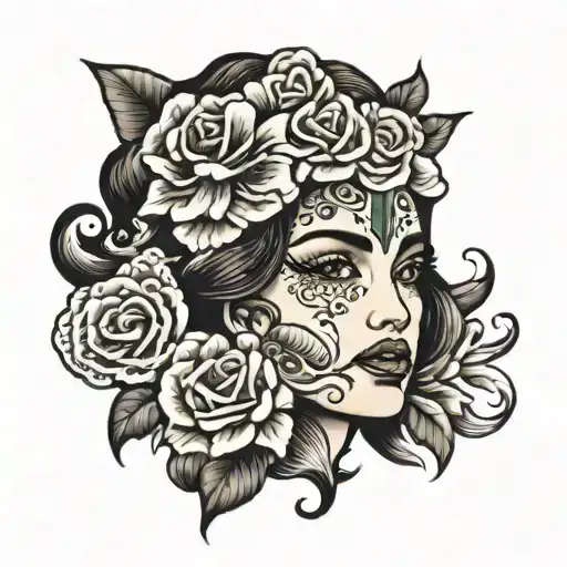 Mexican women face tattoo design idea