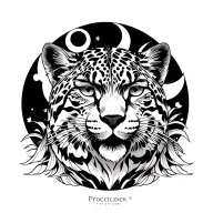 Traditional japanese snow leopard, heron moon and sun. tattoo design idea