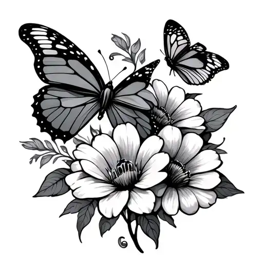 flowers with 2 butterfly's  tattoo design idea