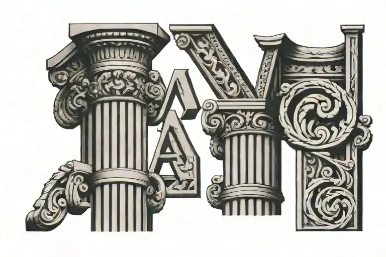 letter a and e number 14 roman greek column tattoo design idea
