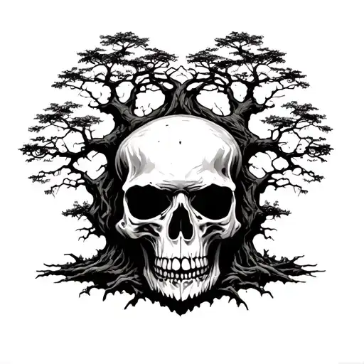 A skull with like a tree growing around it tattoo design idea