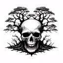 A skull with like a tree growing around it tattoo design idea