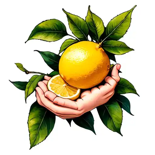 a lemon branch being held by small baby hands  tattoo design idea