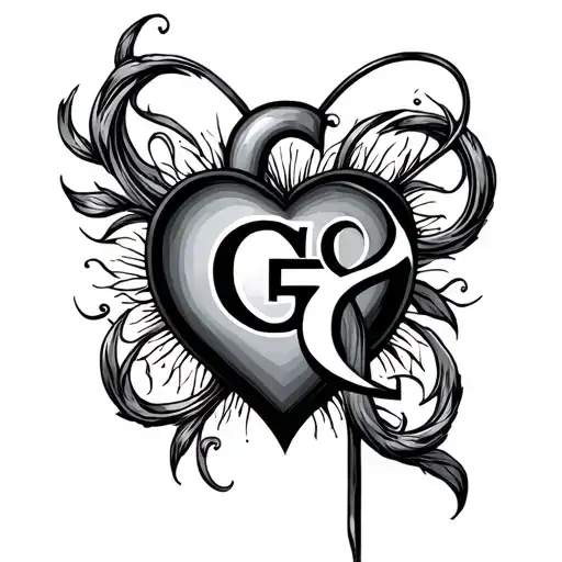 a G with a heart and an eight tattoo design idea