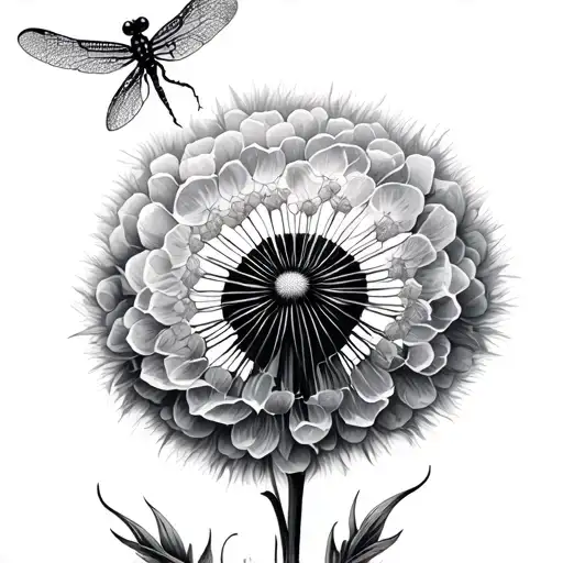 Dragonfly Dandelion tattoo design idea