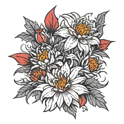aster flowers white and red tattoo design idea