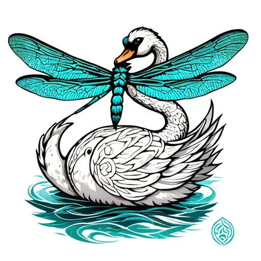 celtic swan and a teal dragonfly tattoo design idea