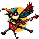 voodoo doll bird playing the electric guitar made. scary  tattoo design idea