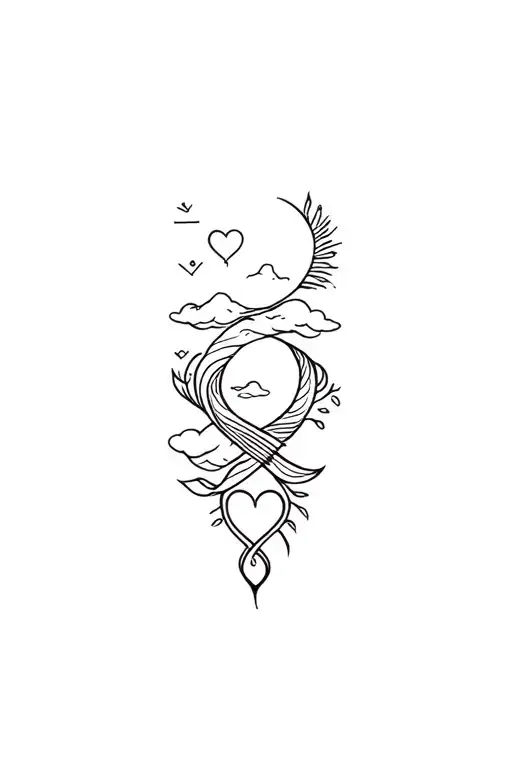 finger tatoo design Wave + Mountain BandCrescent Moon + Sun Storm Cloud + Tiny HeartIntertwined VineInfinity Knot wi tattoo design idea