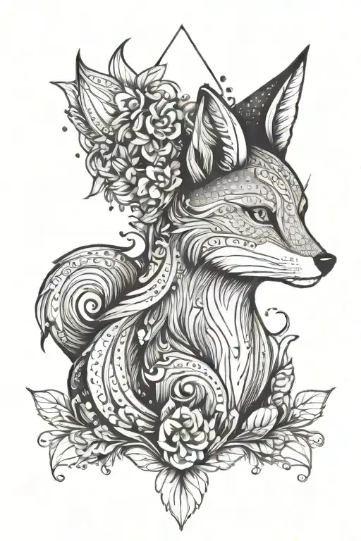 Virgo zodiac sign goddess symbol  with Fox  tattoo design idea
