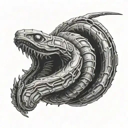 Sketch of a worm from the movie Dune, in cyberpunk style on a white background pencil sketch tattoo design idea