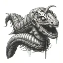Sketch of a worm from the movie Dune, in cyberpunk style on a white background pencil sketch tattoo design idea