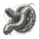Sketch of a worm from the movie Dune, in cyberpunk style on a white background pencil sketch tattoo design idea