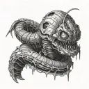 Sketch of a worm from the movie Dune, in cyberpunk style on a white background pencil sketch tattoo design idea