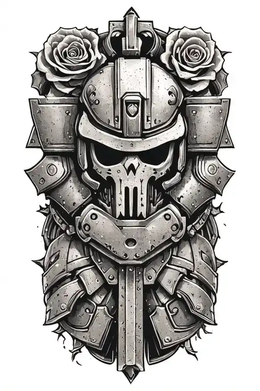 space marine warhammer 40k space marine doom slayer rose lettering tattoo design idea