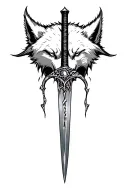 sword blade, wolf head, massacre,  darkest dungeon, hollow tattoo design idea