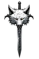sword blade, wolf head, massacre,  darkest dungeon, hollow tattoo design idea
