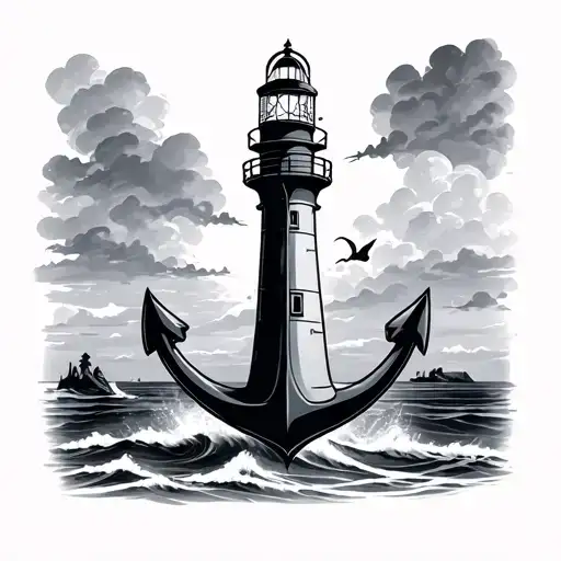 lighthouse with anchor tattoo design idea