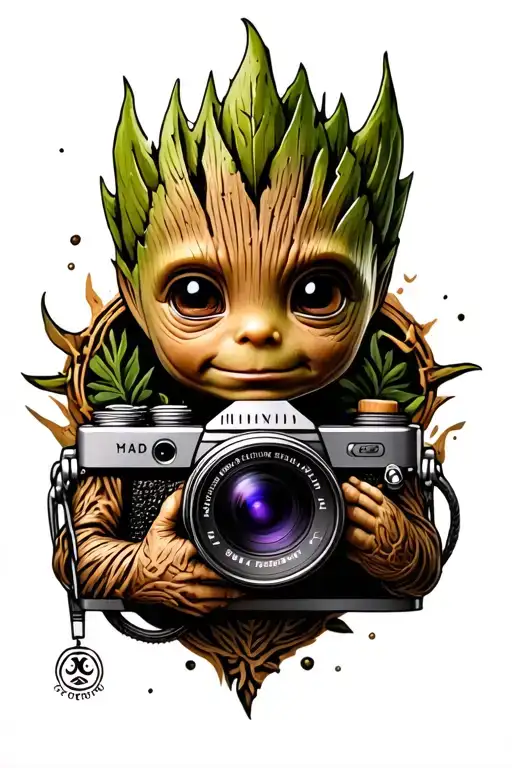 baby groot appareil photo tattoo tattoo design idea