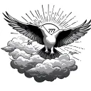 3 doves flying in the clouds and the sun is at the top with the number 777 in it. tattoo design idea