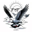 3 doves flying in the clouds and the sun is at the top with the number 777 in it. tattoo design idea
