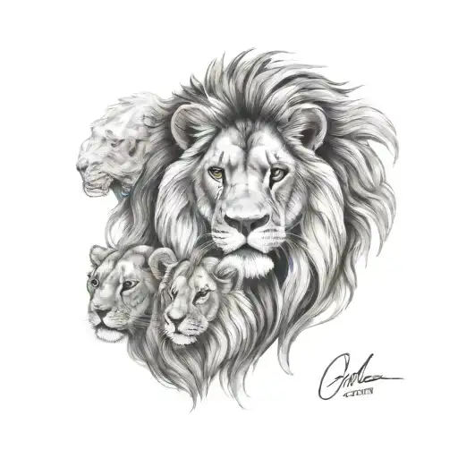 lion head with 2 cubs one above and one below tattoo design idea