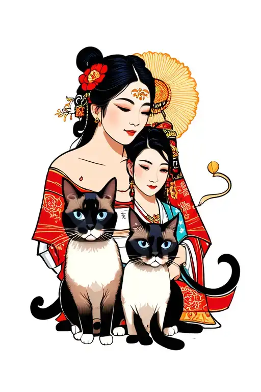 black hair mexican man brown haired american woman siamese cat family tattoo design idea