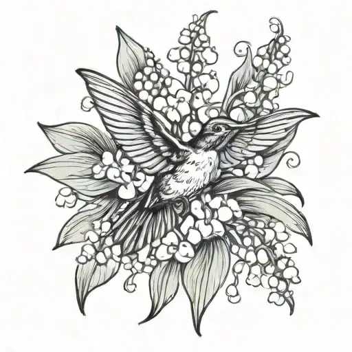 lily of the valley flowers and hummingbird hovering tattoo design idea