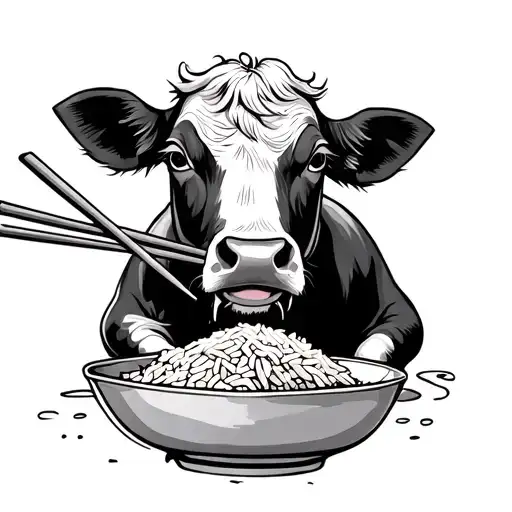 cow eating rice with chopsticks  tattoo design idea