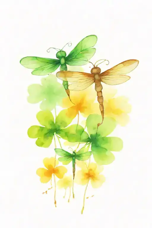4 leaf clover with dragonflies pain hatred grief tattoo design idea