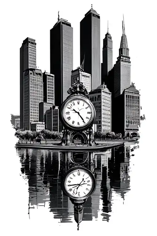 Baltimore city skyline with clocks tattoo design idea