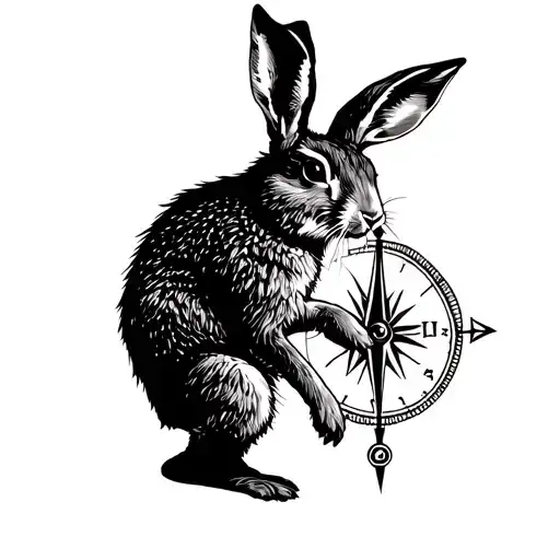 hare on hind legs holding compass tattoo design idea