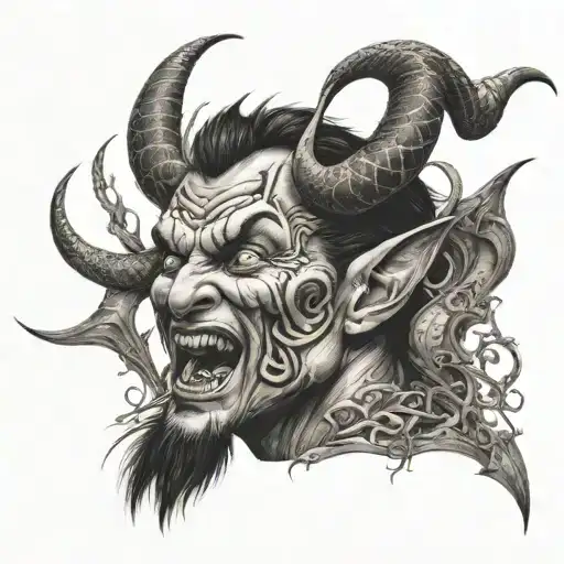 Devil face on chest with Snake coming from Arm tattoo tattoo design idea