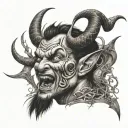 Devil face on chest with Snake coming from Arm tattoo tattoo design idea