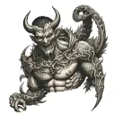 Devil face on chest with Snake coming from Arm tattoo tattoo design idea