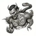 Devil face on chest with Snake coming from Arm tattoo tattoo design idea